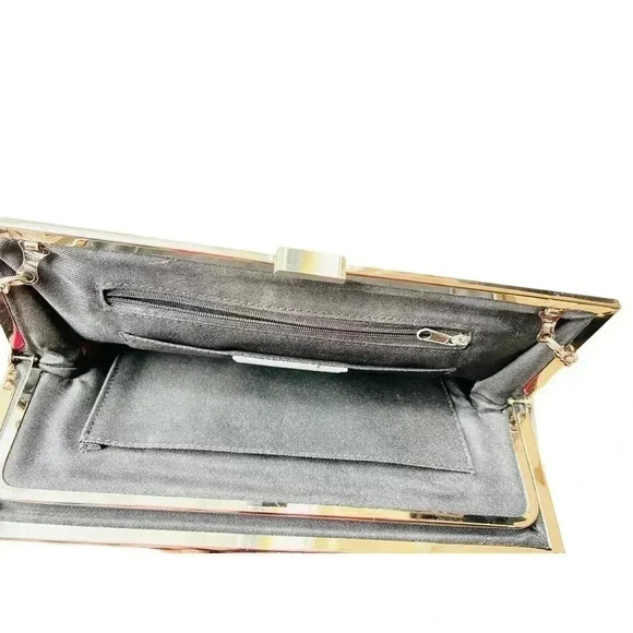 Danier Clutch Purse Genuine Leather Medium Size DarkGrey/Light Grey/White - Picture 6 of 9